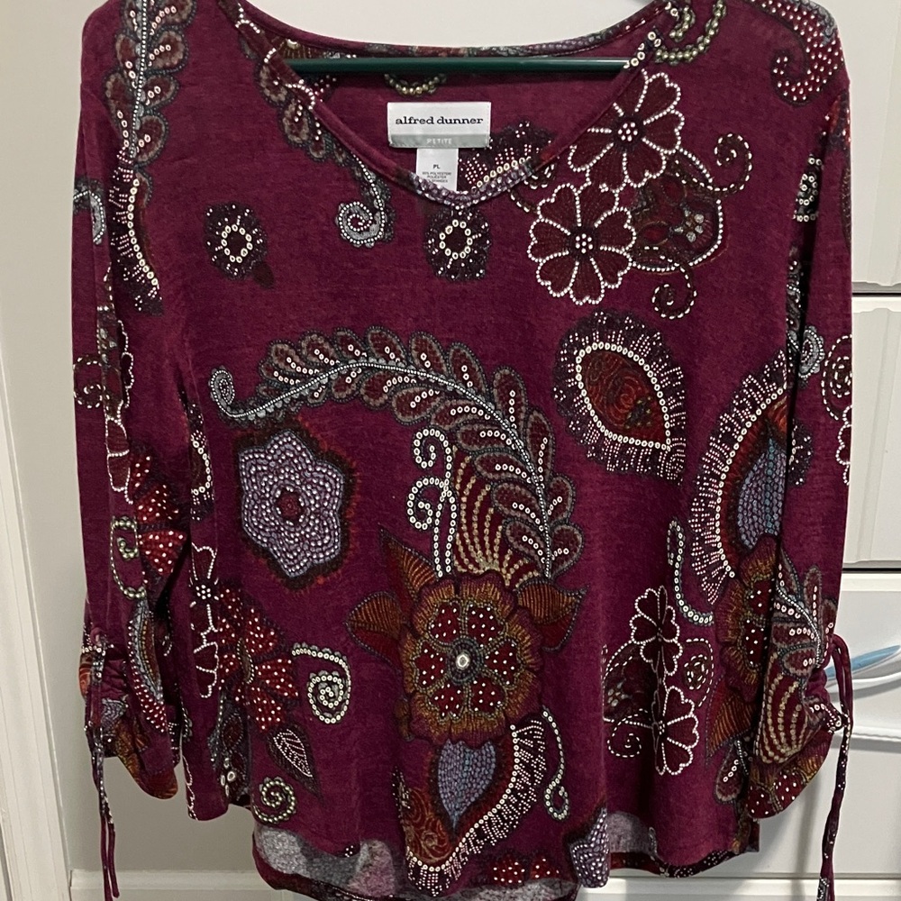 Alfred Dunner Burgundy Floral Blouse